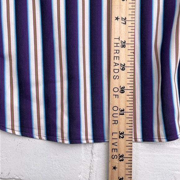 Bugatchi Uomo Shirt Mens Purple Tan Stripe Shaped Fit Cotton Classic Dress Party - Picture 7 of 8